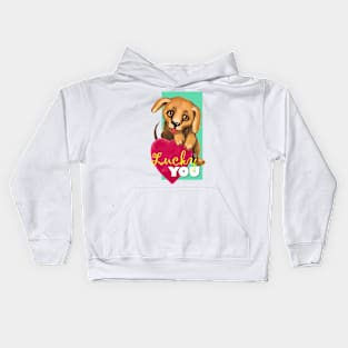 Cute dog. Baby pets. Puppy friendship love. Kids Hoodie